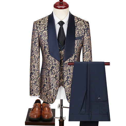 Elegant Plus-Size Men's Jacquard 3-Piece Suit for Weddings and Formal Events